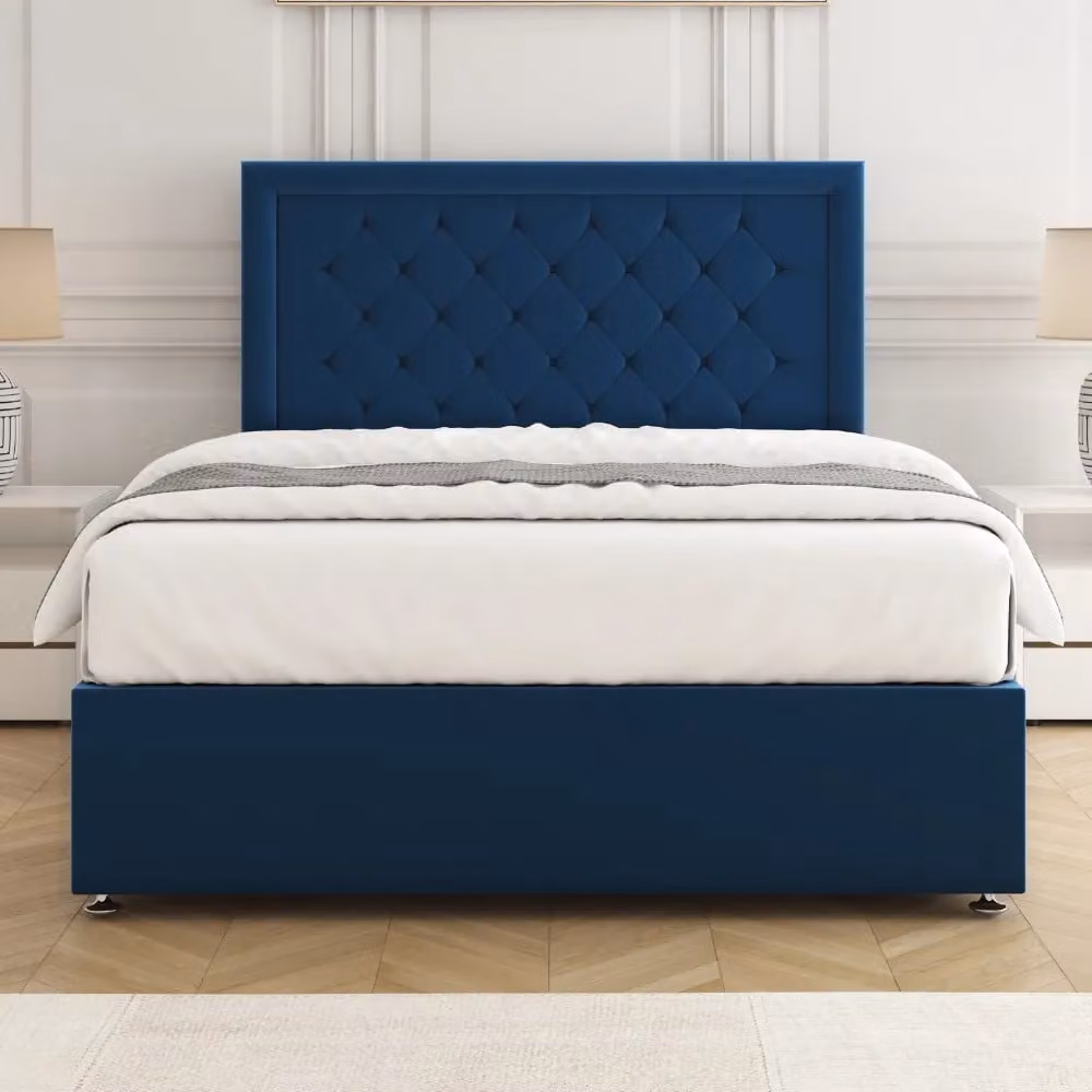 BSSPOKE Nova Divan Bed with 24 inch Plush Headboard and 2 Drawers in Blue, Single, W/D/H: 90 x 190 x 30.48 cm – 2