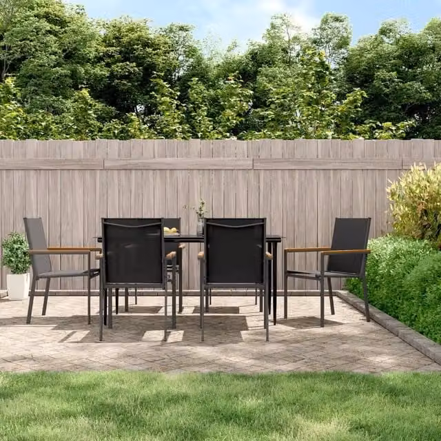 Berkfield Home 7 Piece Garden Dining Set in Black Textilene and Steel