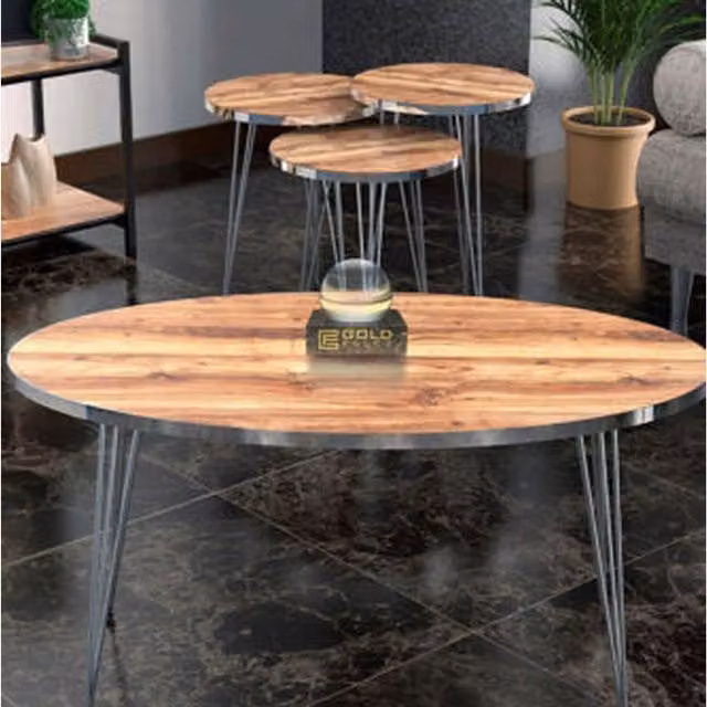Woohoo Furniture Set of 4 Modern Square Nested Walnut Tables in Brown