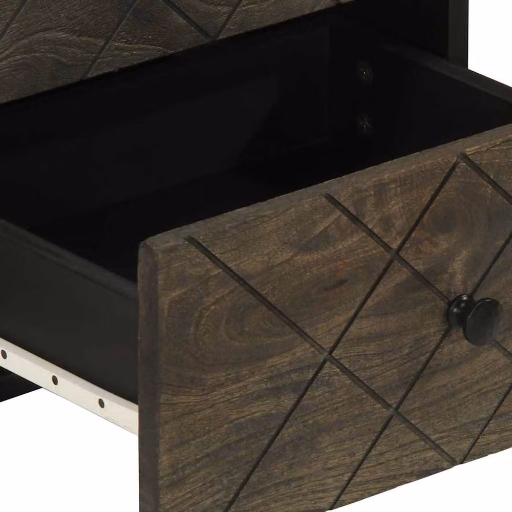 Berkfield Home Beautiful Set of 2 Black Solid Mango Wood Bedside Cabinets W/D/H: 40 x 33 x 46 cm – 6