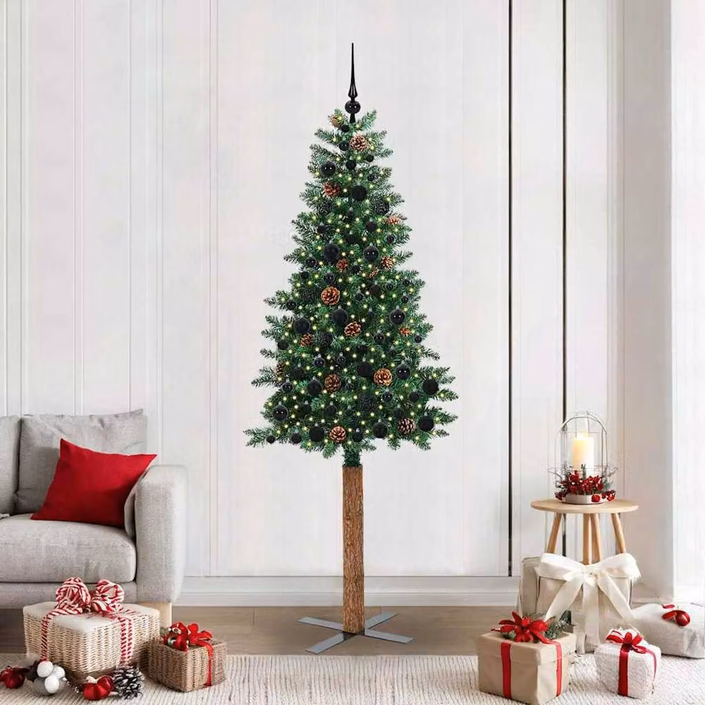 Berkfield Home Elegant Slim Green Christmas Tree, Height: 210 cm, PVC and Solid Pine Wood – 2