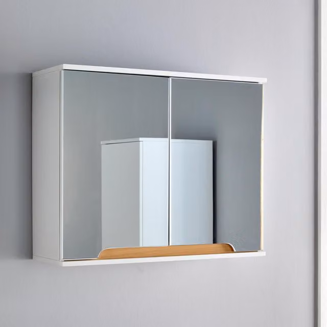 Home Source Florence White 2 Door Mirrored Wall Mounted Bathroom Storage Cabinet with Soft Close Doors