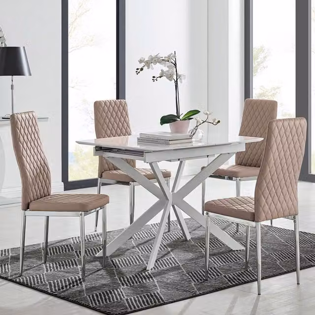 FurnitureboxUK LIRA 120 Extending Kitchen Dining Table and 4 Milan Chairs in Cappuccino