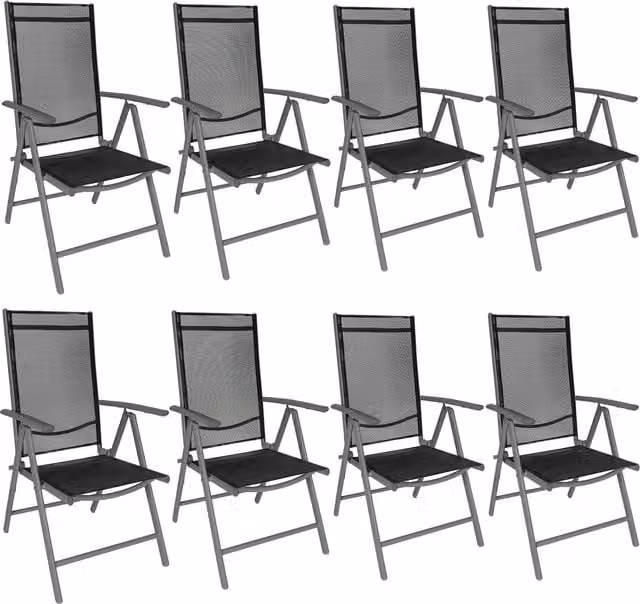 tectake Set of 8 Folding Aluminium Garden Chairs in Black and Anthracite
