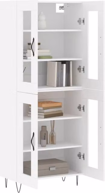 Berkfield Home White Modern Highboard with Glass Doors, W/D/H: 69.5 x 34 x 180 cm – 1