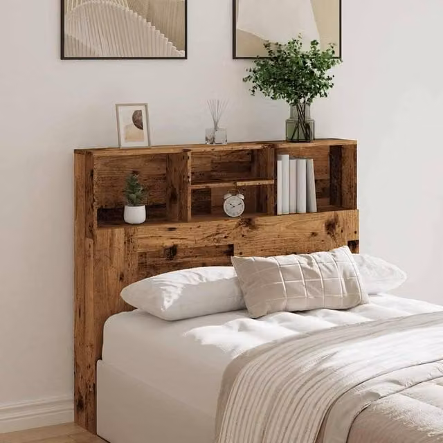 Berkfield Home Headboard Cabinet in Old Wood Brown, W/D/H: 120 x 19 x 103.5 cm
