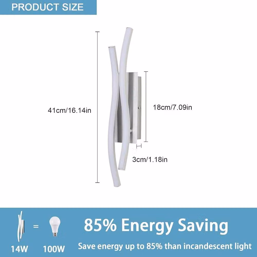 Goeco Modern LED Indoor Wall Light in Silver with Cool White 6500K Light – 2