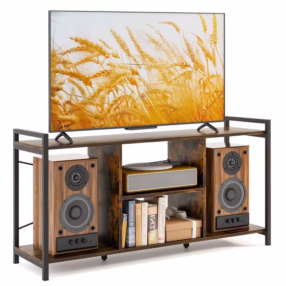VOGREX Brown Industrial Metal TV Stand with 4 Shelves for up to 55 inch TVs – 3