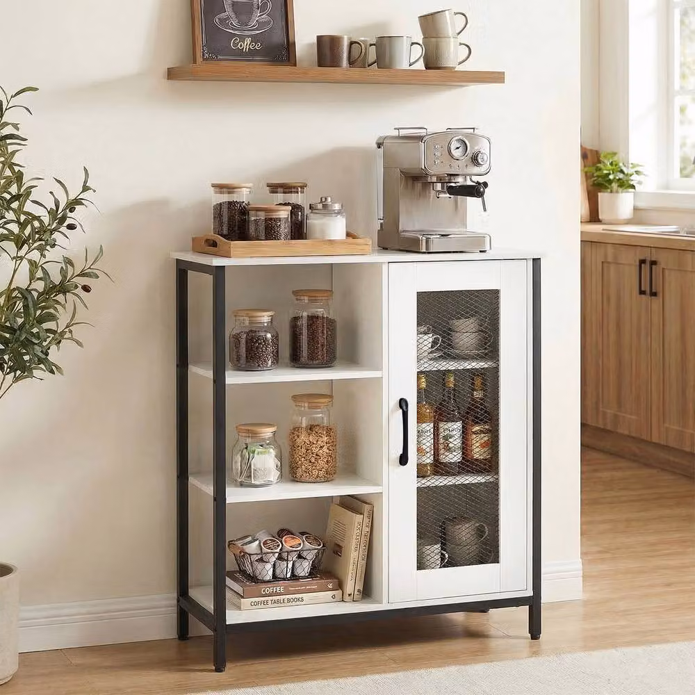 Gymax Modern White Sideboard Storage Cabinet with Adjustable Shelves and Metal Accents – 5