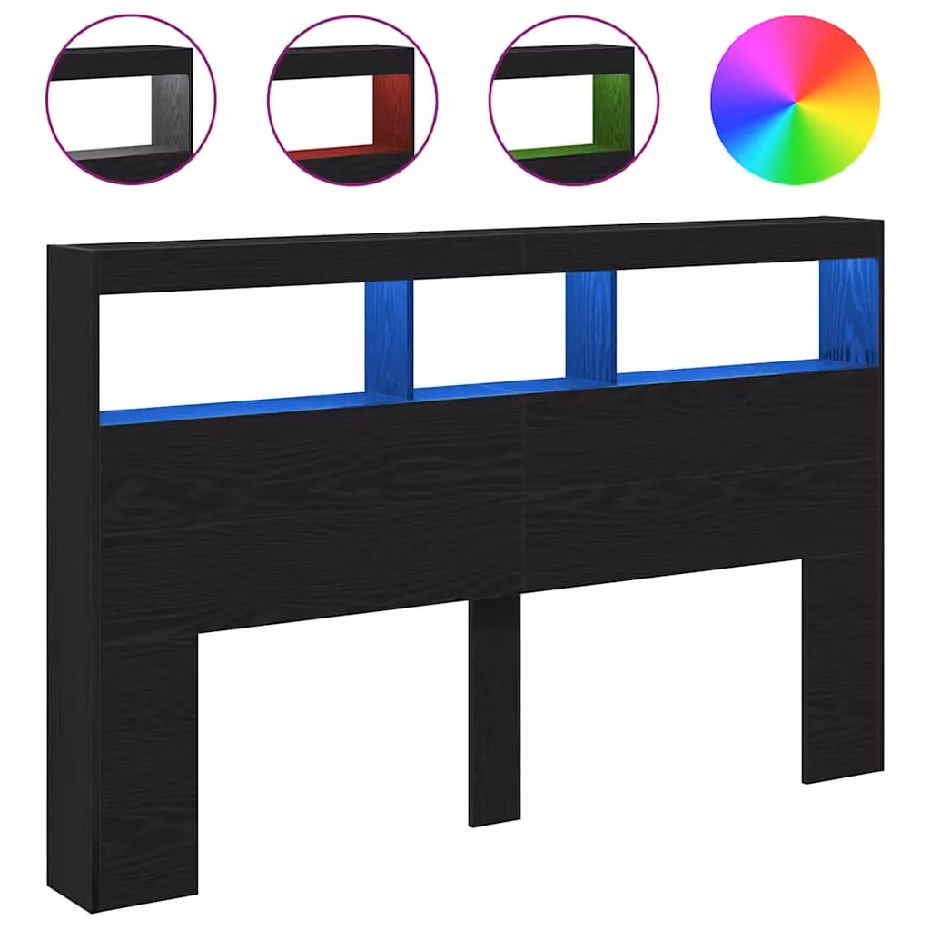 Berkfield Home Modern Black Oak Headboard Cabinet with LED Lighting and USB Charging Port, W: 160 cm, D: 17 cm, H: 102 cm – 2
