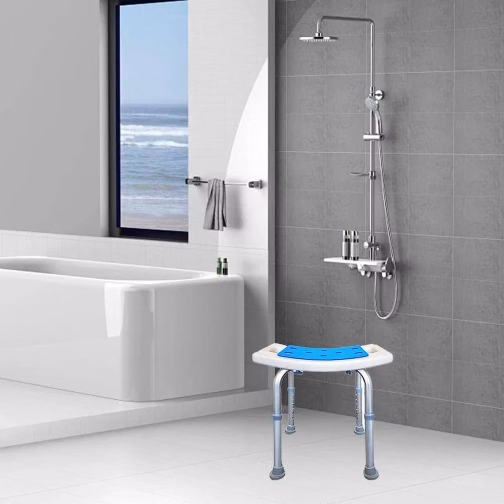 FORGEVIO Blue Aluminum Anti-Slip Shower Bath Seat with Height-Adjustable Legs – 2