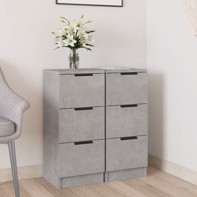 Berkfield Home Set of 2 Modern Sideboards in Concrete Grey, Engineered Wood, W/D/H: 30 x 30 x 70 cm