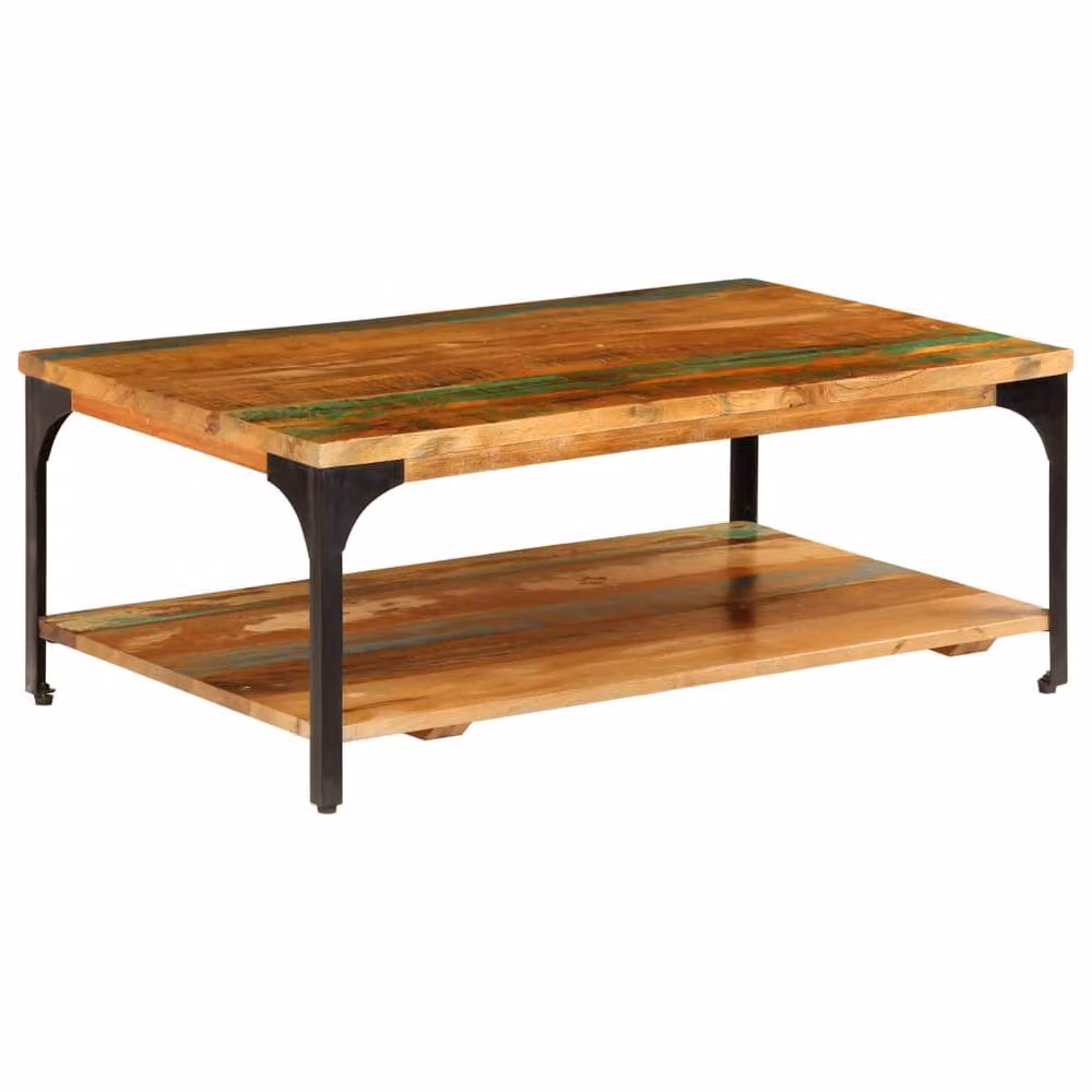Berkfield Home Durable Industrial Coffee Table with Shelf in Brown Solid Reclaimed Wood, W: 100 cm, D: 60 cm, H: 35 cm – 2