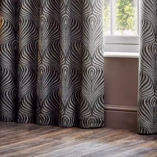Paoletti Gatsby Art Nouveau Jacquard Eyelet Curtains in Black and Gold, W: 229 cm, H: 183 cm – 3