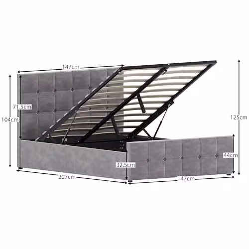 Vida Designs Valentina Double Ottoman Bed Frame in Light Grey Velvet, H 105 x W 144 x D 207 cm – 3