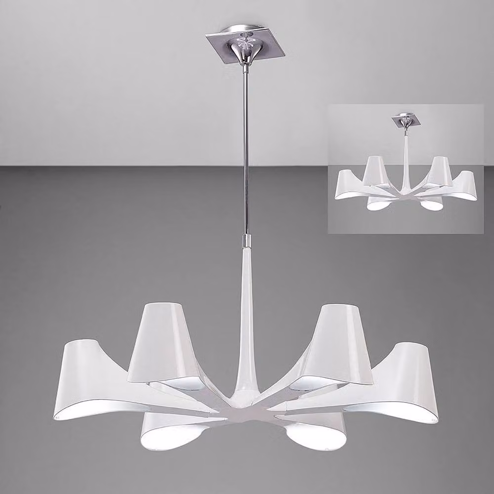 Netlighting Ora Telescopic Semi Flush Ceiling Light in Gloss White and Chrome with 6 E27 Sockets – 2