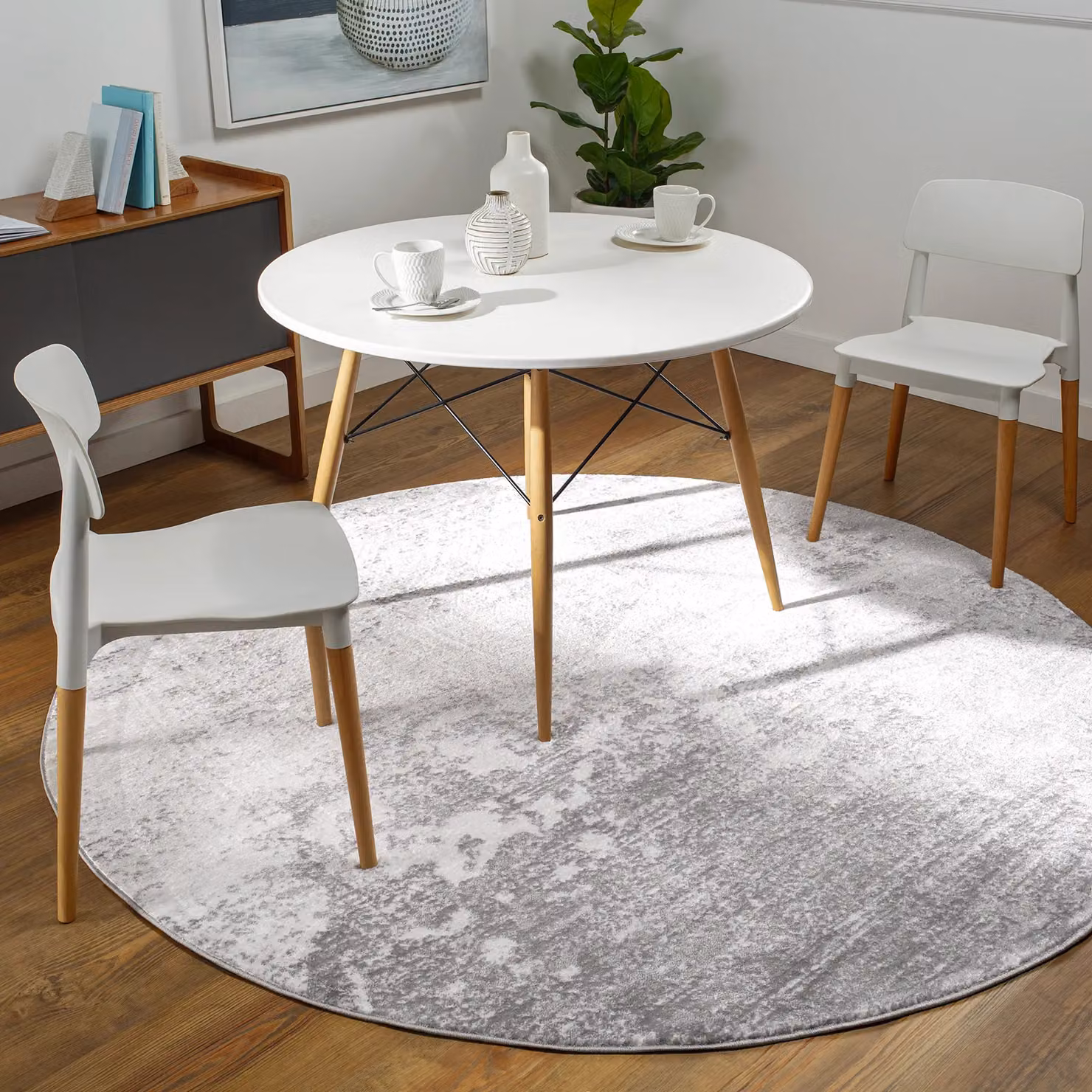 Livabliss Wanderlust Abstract Modern Marble Round Rug in Grey, Blue and Silver, Diameter: 160 cm – 5