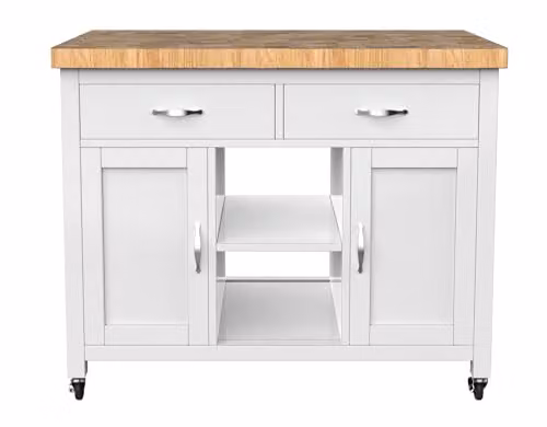 Baumhaus White Kitchen Island with Oak Butcher Block, W/D/H: 90 x 65 x 90 cm – 1