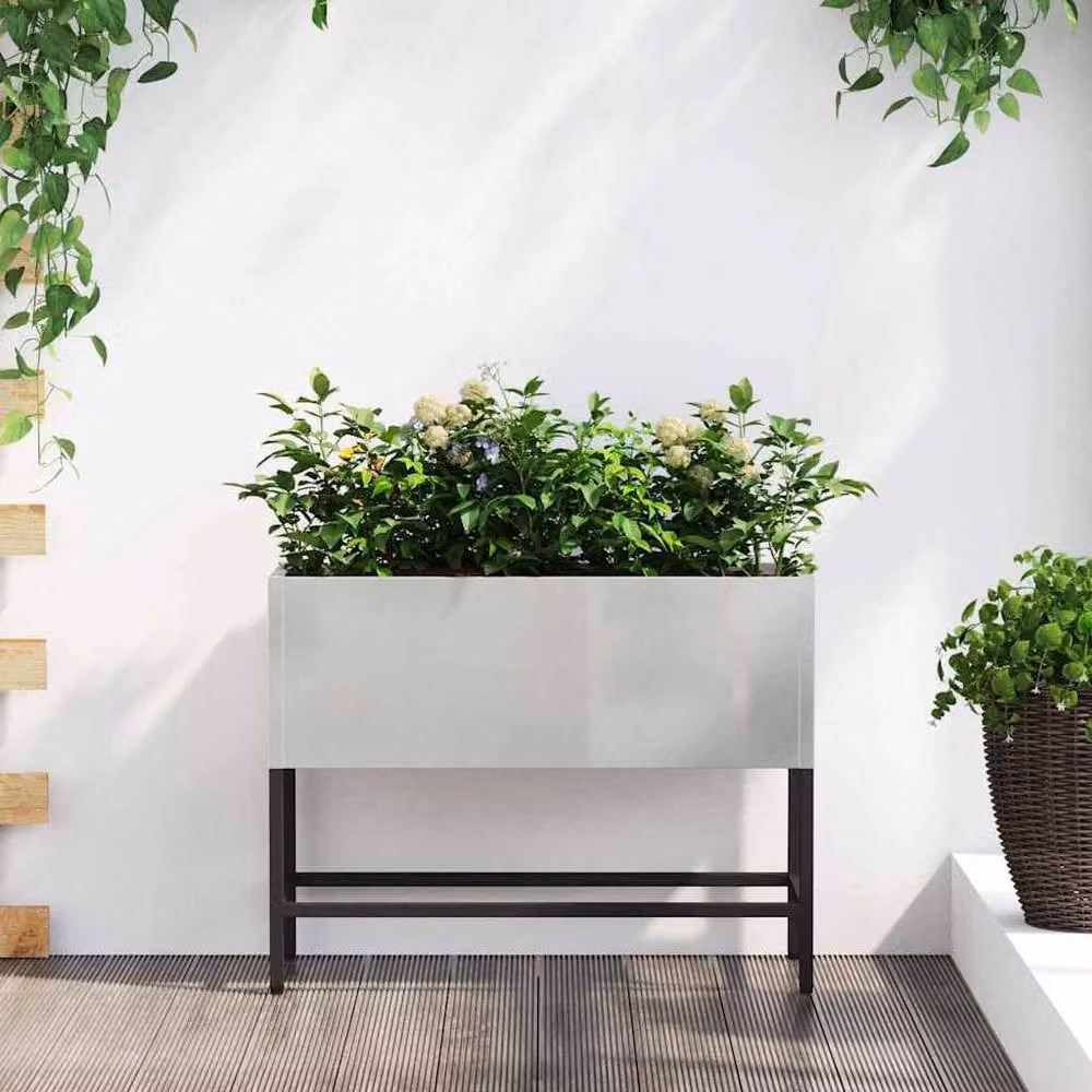 Berkfield Home Raised Garden Planter in Silver Stainless Steel, W: 60 cm, D: 26 cm, H: 45 cm – 2