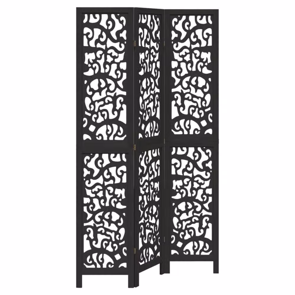 Berkfield Home 3-Panel Black Solid Paulownia Wood Room Divider – 2