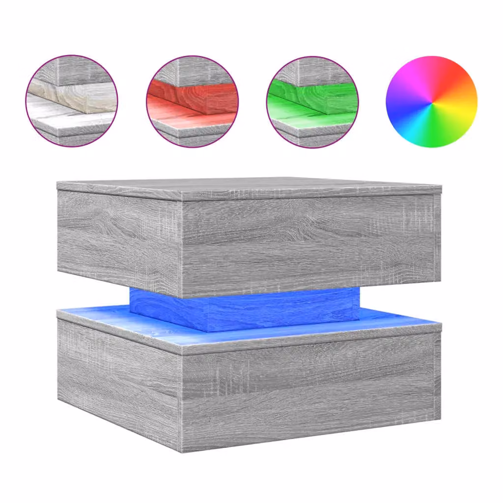 Berkfield Home Modern Square Coffee Table with LED Lights in Grey Sonoma, W/D/H: 50 x 50 x 40 cm – 2