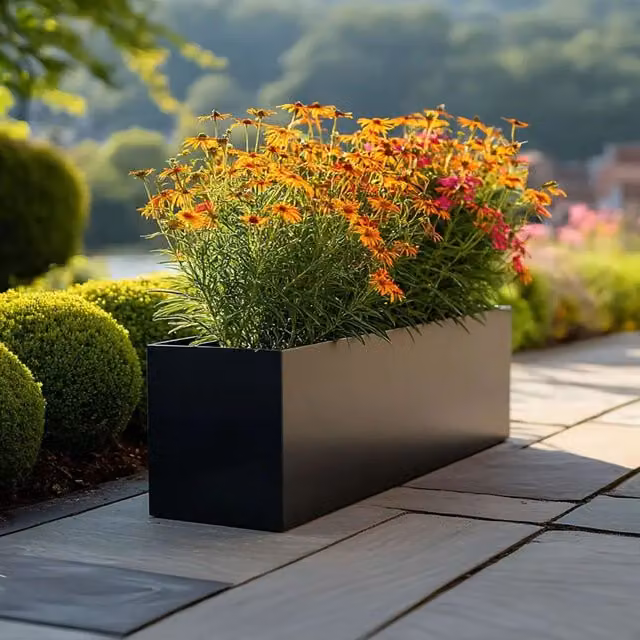 Access Garden Products Matte Black Galvanised Steel Trough Planter, 75 cm