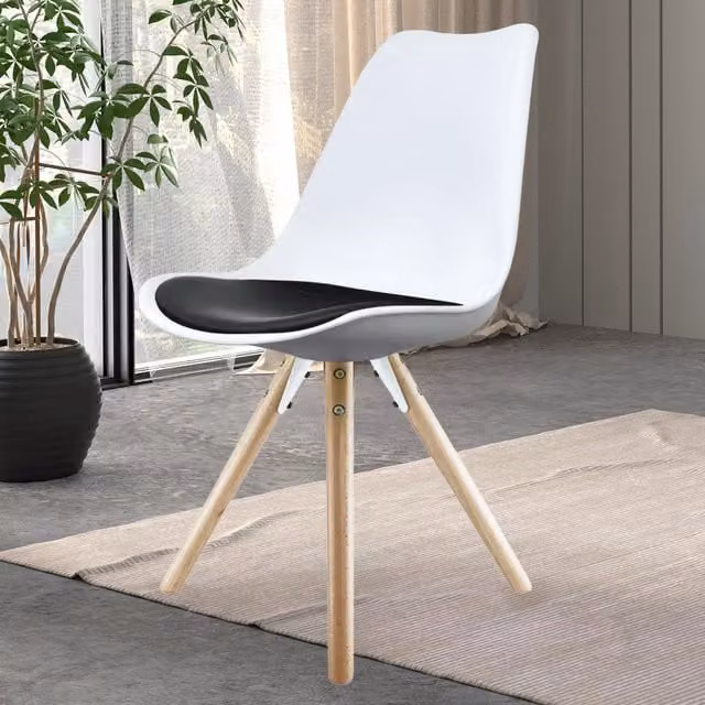 Fusion Living Soho Modern Dining Chair in Black and White with Synthetic Leather and Wood Legs