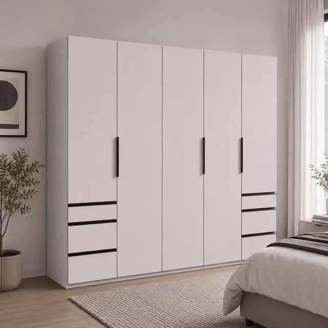 Guardino Matt White 5 Door Wardrobe, Width: 250 cm