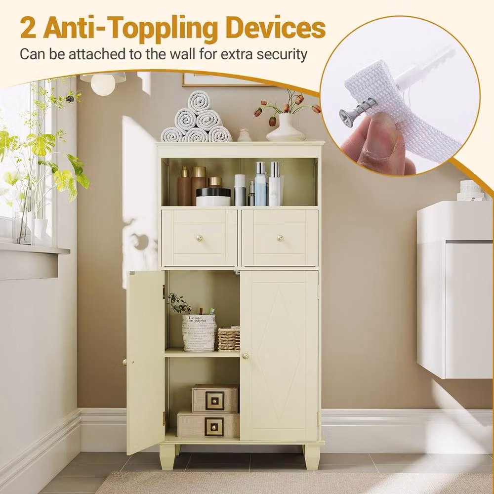 VOGREX Modern Freestanding Bathroom Floor Storage Cabinet in Beige – 2