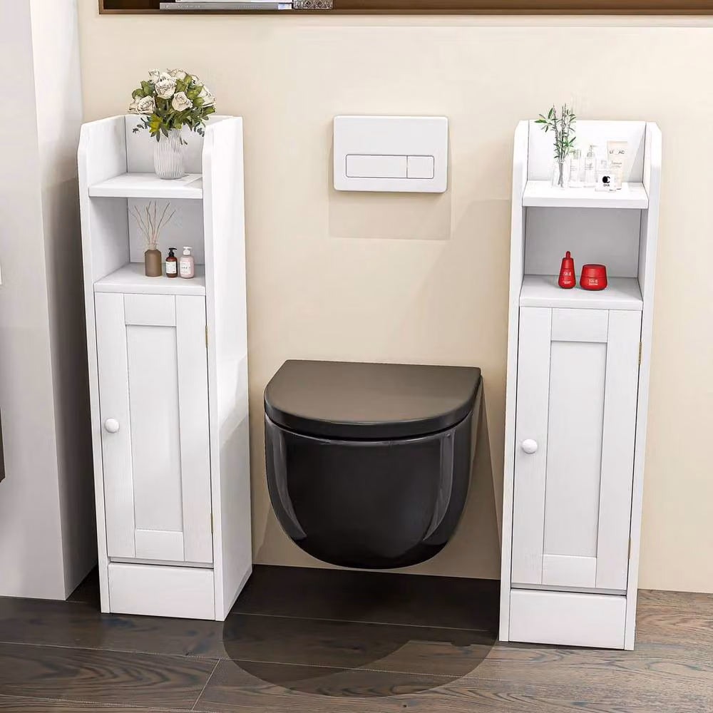 NESTLUNE Modern White Freestanding Bathroom Floor Storage Cabinet with Hinged Doors and Internal Shelves W/D/H: 80 x 20 x 18 cm – 3
