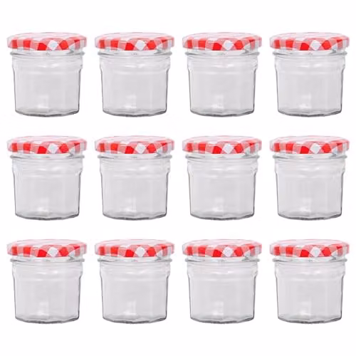 Argon Tableware Glass Jam Jars with Red Screw Top Lids, 90ml, Pack of 12