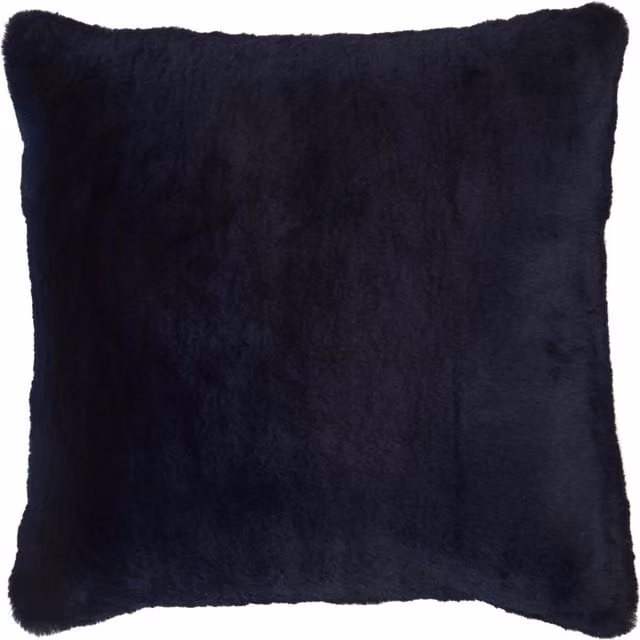 Orsina Navy Blue Faux Fur Square Cushion, Feather Filled Decorative Pillow, W/D/H: 45 x 45 x 45 cm