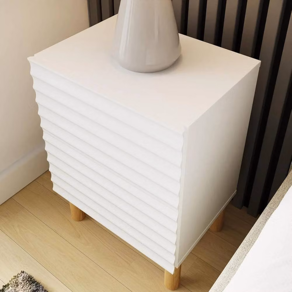 FORGEVIO Pair of White Ribbed 2 Drawer Bedside Tables – 4