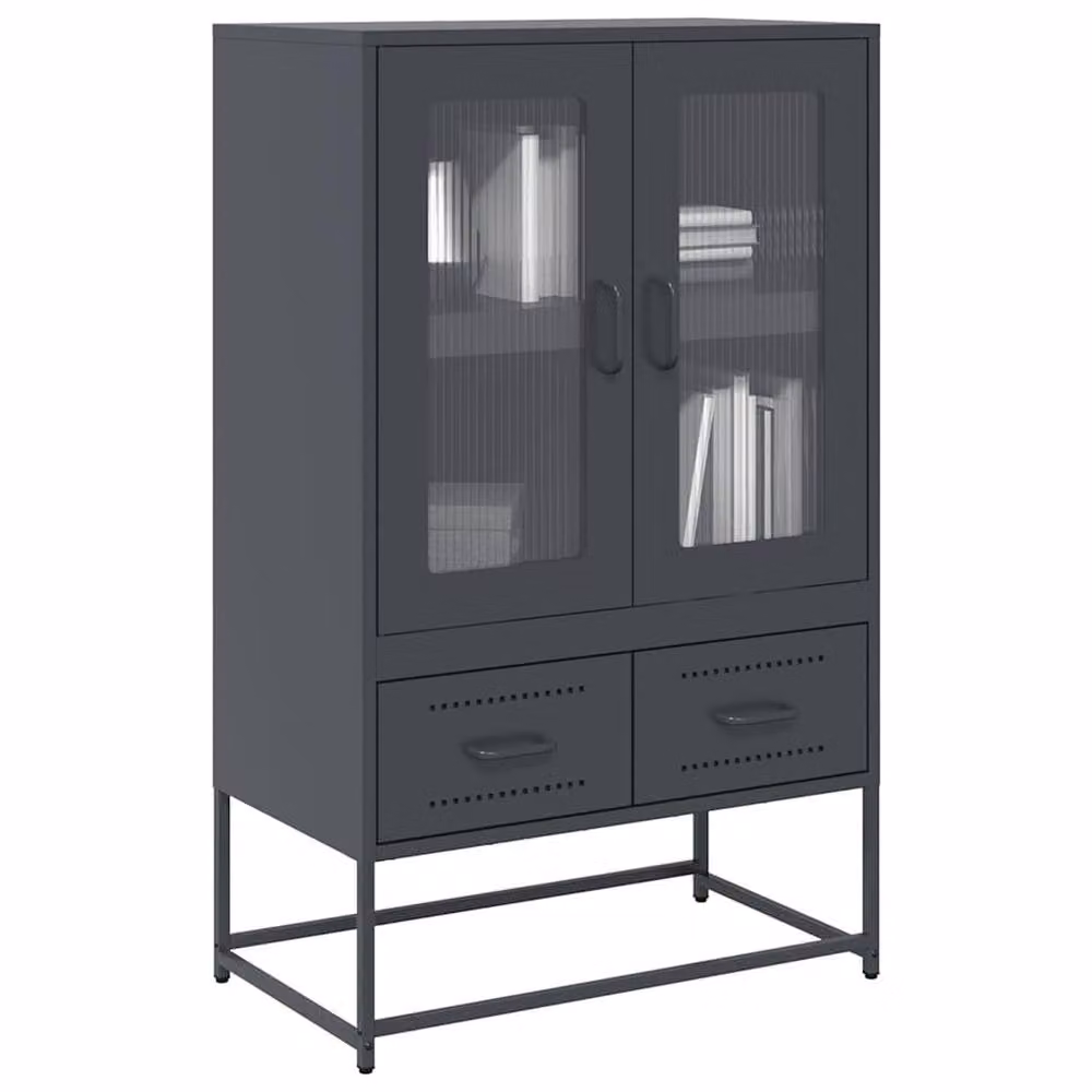 Berkfield Home Anthracite Highboard with Glass Doors and Internal Shelves, W/D/H: 68 x 39 x 111.5 cm – 2