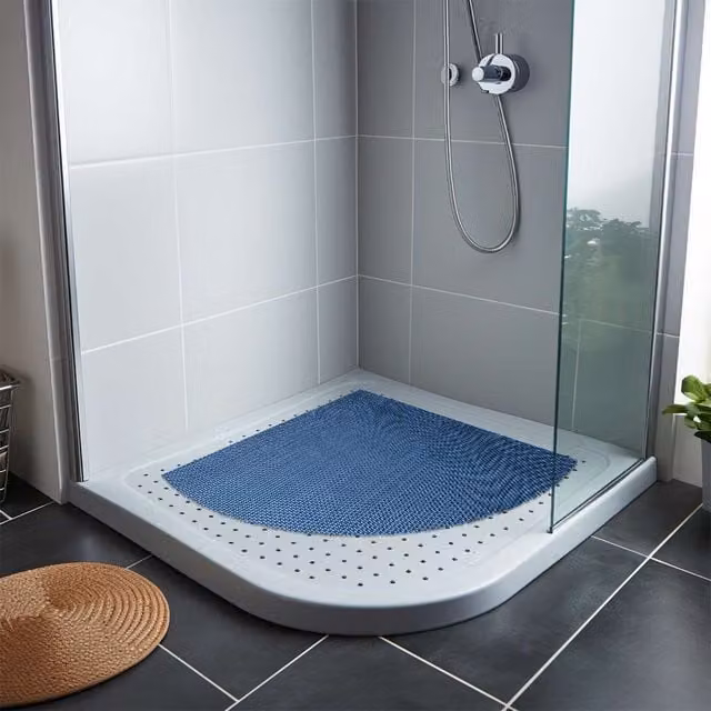 Nicoman Reversible Non-Slip Quadrant Shower Mat in Blue and Green, 53 x 53 cm – 1