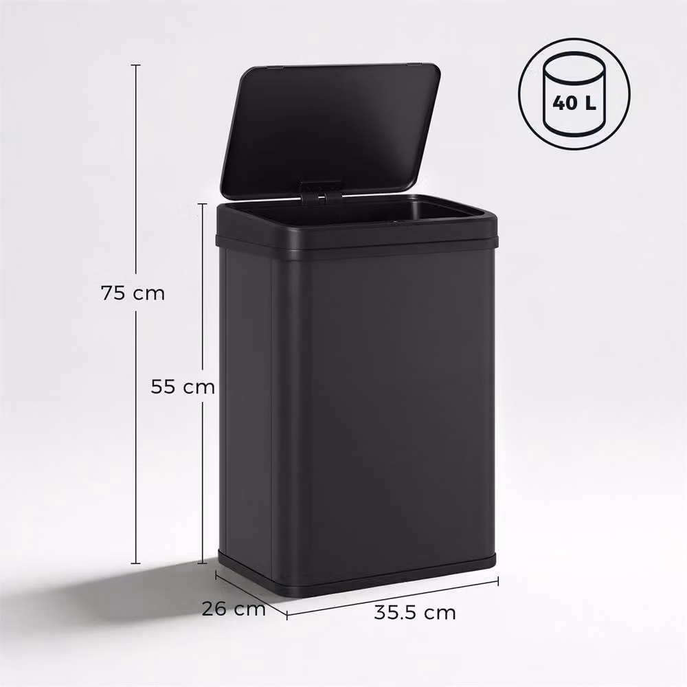 NESTLUNE Black 40l Stainless Steel Sensor Kitchen Bin, Fingerprint Proof, H 100 cm x W 15 cm x D 15 cm – 2