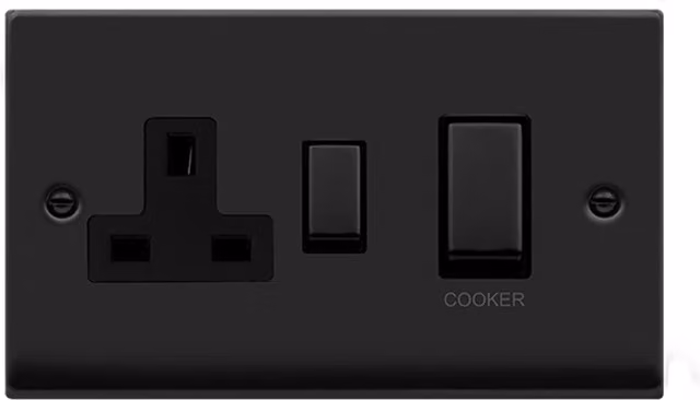 SE HOME Flush Cooker Control Ingot 45A with 13A Switched Plug Socket, Black