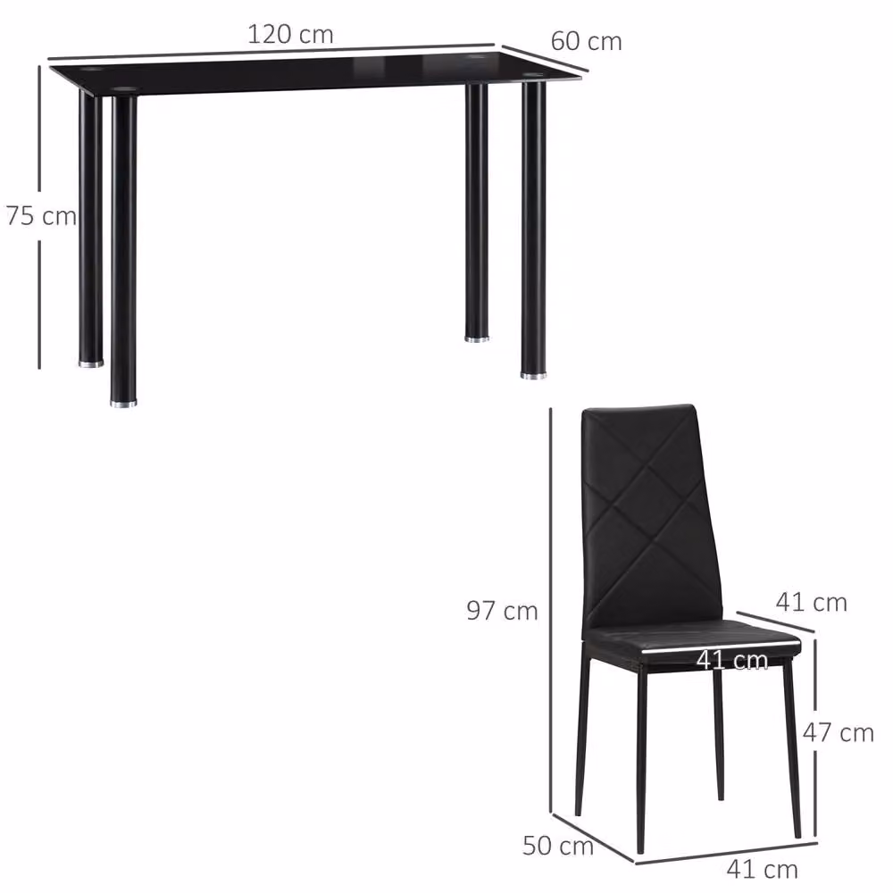 Wyld Haus Zinelalo 5 Piece Black Modern Dining Set with Glass Rectangular Table and 4 Chairs, W/D/H: 120 x 60 x 75 cm – 4