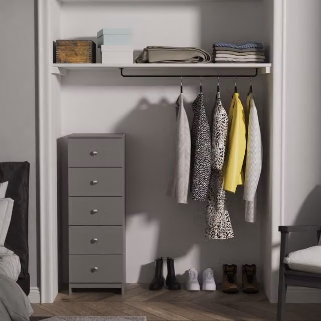 2 U Newlyn 5 Drawer Tall Bedside Chest in Dark Grey, Ready Assembled – 1
