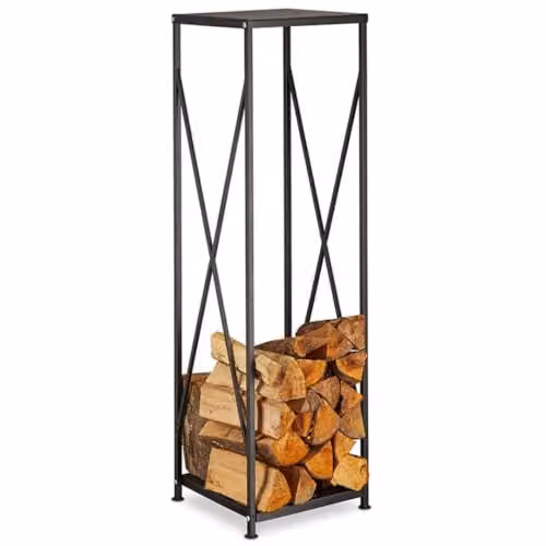 Gr8 Garden Black Metal Steel Firewood Rack Log Storage Holder W/D/H: 111.5 x 34.0 x 34.0 cm