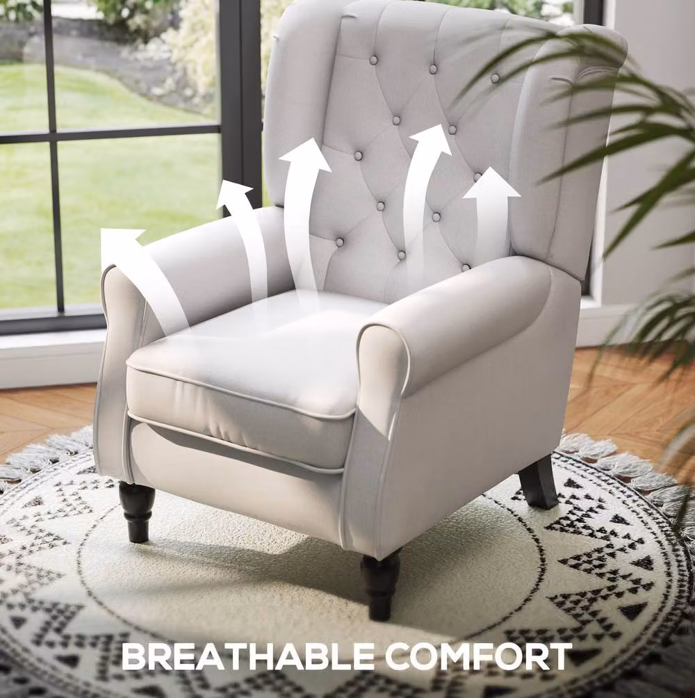 STILVORA Wingback Armchair in Cream Linen with Solid Wood Frame – 5