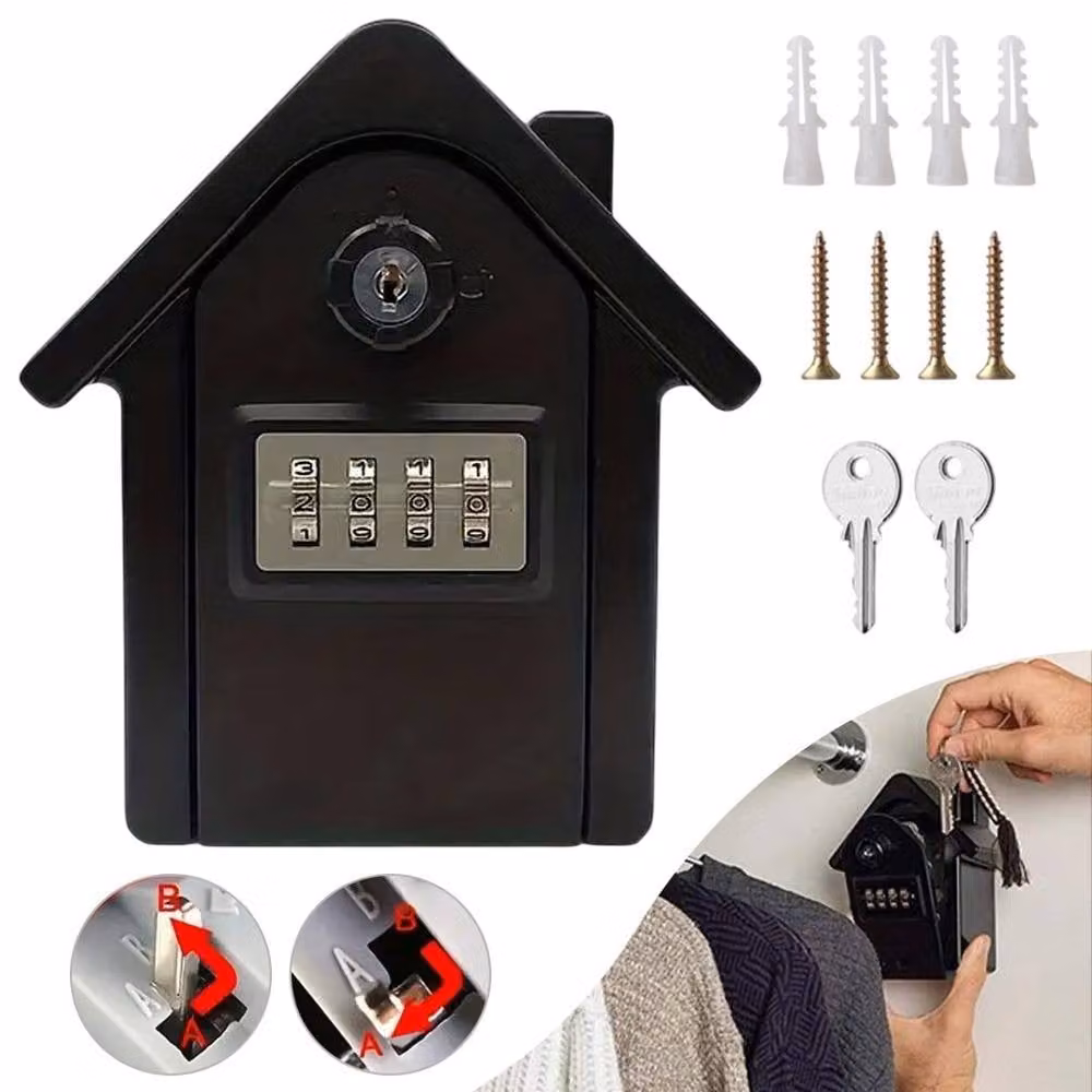 EONLION Wall Mounted Zinc Alloy Key Lockbox with 4 Digit Combination Code in Black – 5