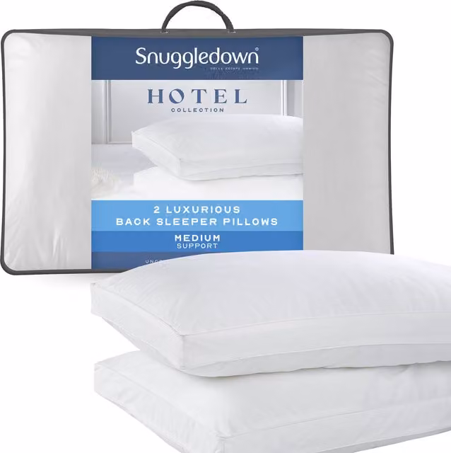 Snuggledown Hotel Back Sleeper Pillow, White, Pack of 2, Medium Microfibre, Allergy Friendly