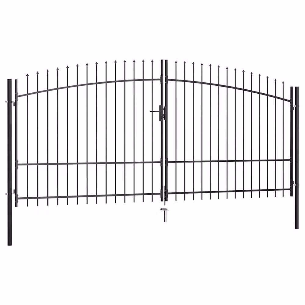 Berkfield Home Durable Steel Double Swing Fence Gate with Spear Top, Black, W: 400 cm, H: 225 cm