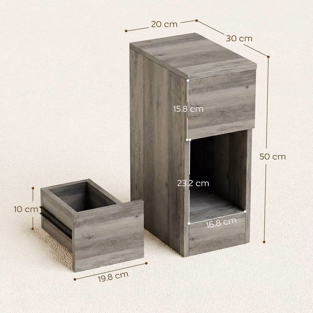 STILVORA Set of 2 Grey Modern Bedside Tables with Drawer and Shelf – 3
