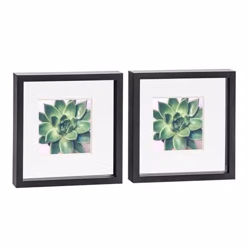 Nicola Spring 2 Piece Square 3D Shadow Box Photo Frame Set with Glass Aperture in Black and White – 1