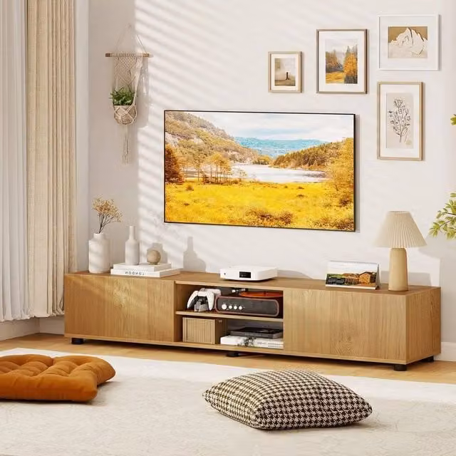 EONLION Brown Minimalist Wood TV Unit for up to 70 Inch TVs – 1