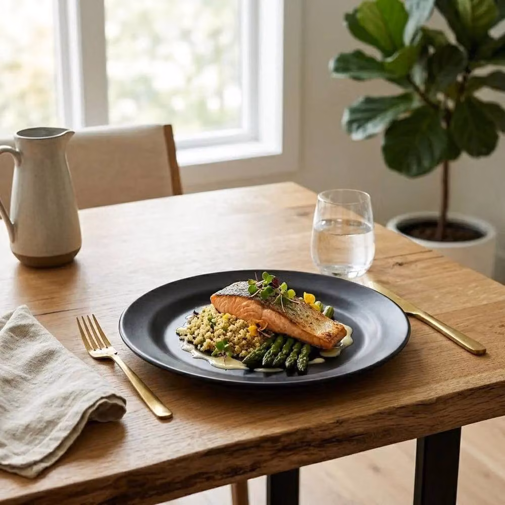 PAWNORA Black Ceramic Dinner Service Set with 28 cm Round Plates and Bowls – 4