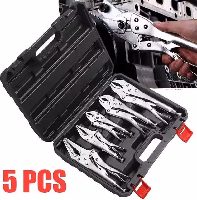 FLAVORA 5-Piece Heavy Duty Locking Plier Mole Grip Tool Set in Silver