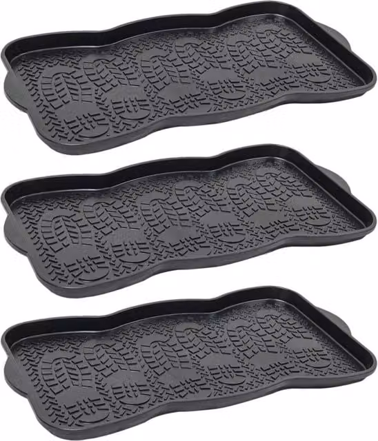NESTLUNE Set of 3 Multi Purpose Plastic Trays for Shoes, Boots and Pets, Black